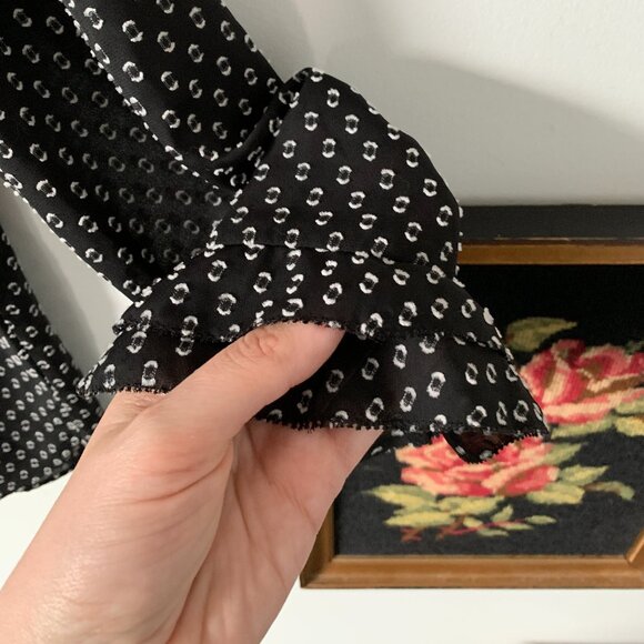 LOFT | Blouse size Small sheer black white textured dot ruffle ¾ sleeve - Picture 6 of 9